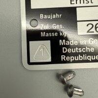 Typenschild mit Gütesiegeel Güteklasse 1...