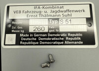 Typenschild mit Gütesiegeel Gütezeichen Q...